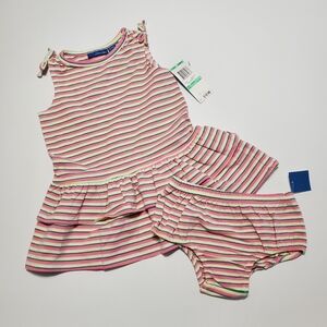 Greendog Toddler Dress Bloomers Pink Green White Stripes